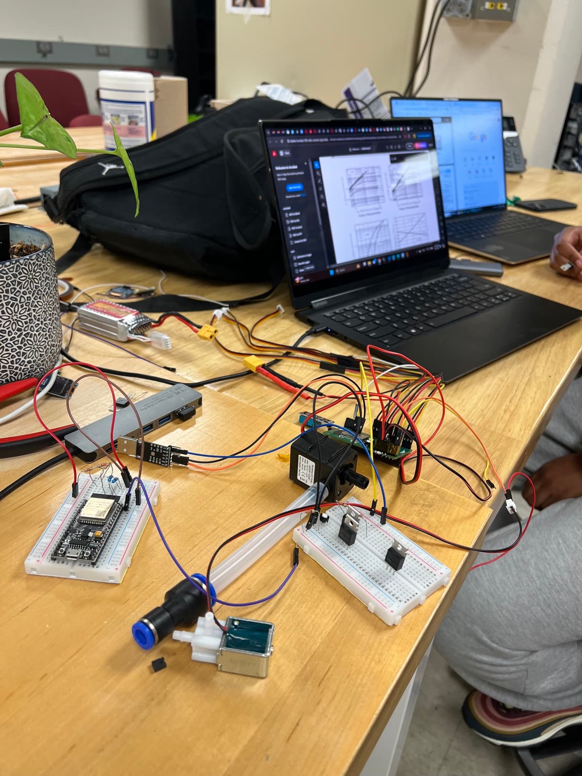 MOSFET switching circuit, alongside the pump, valve, and ESP32