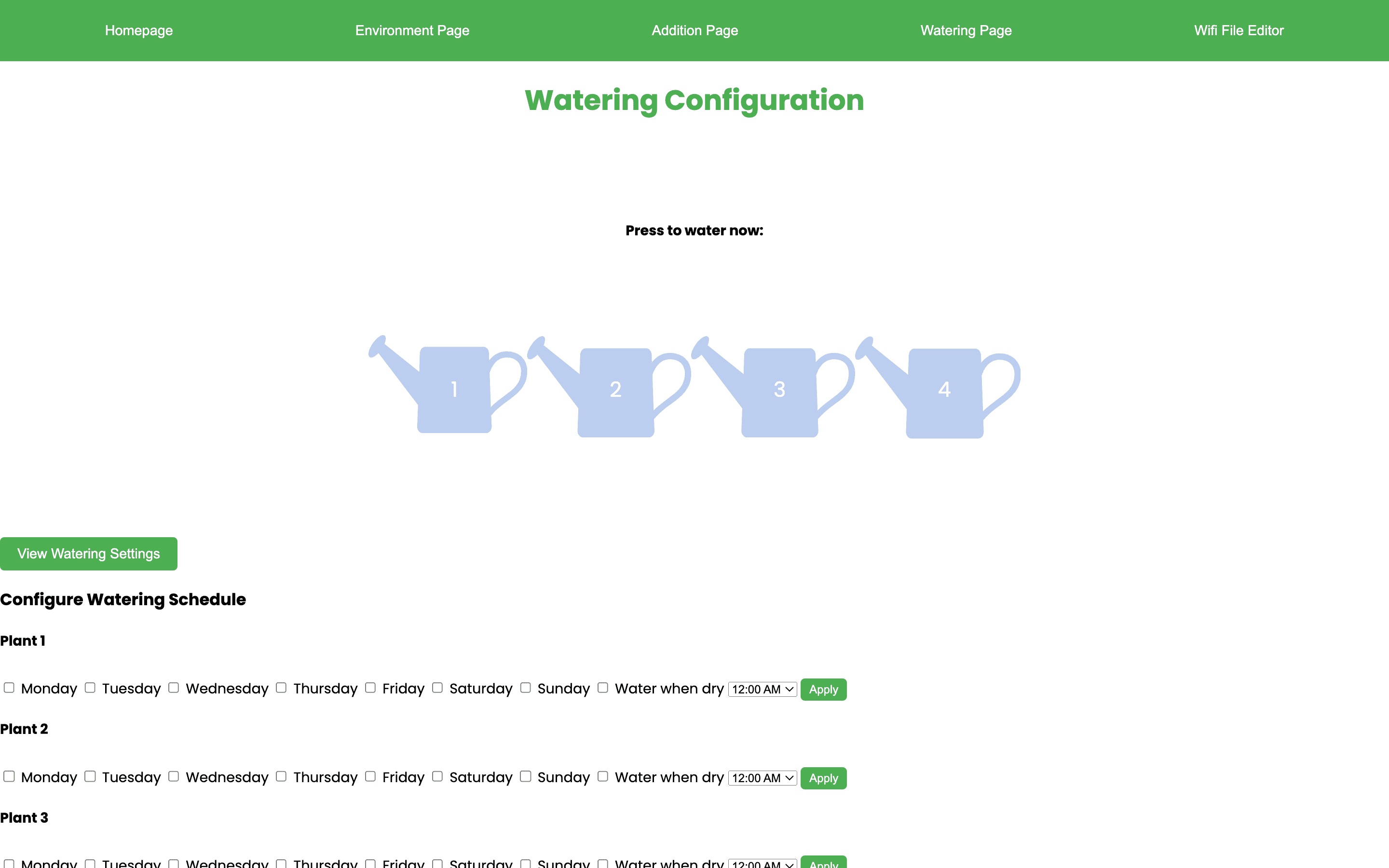 Website watering configuration