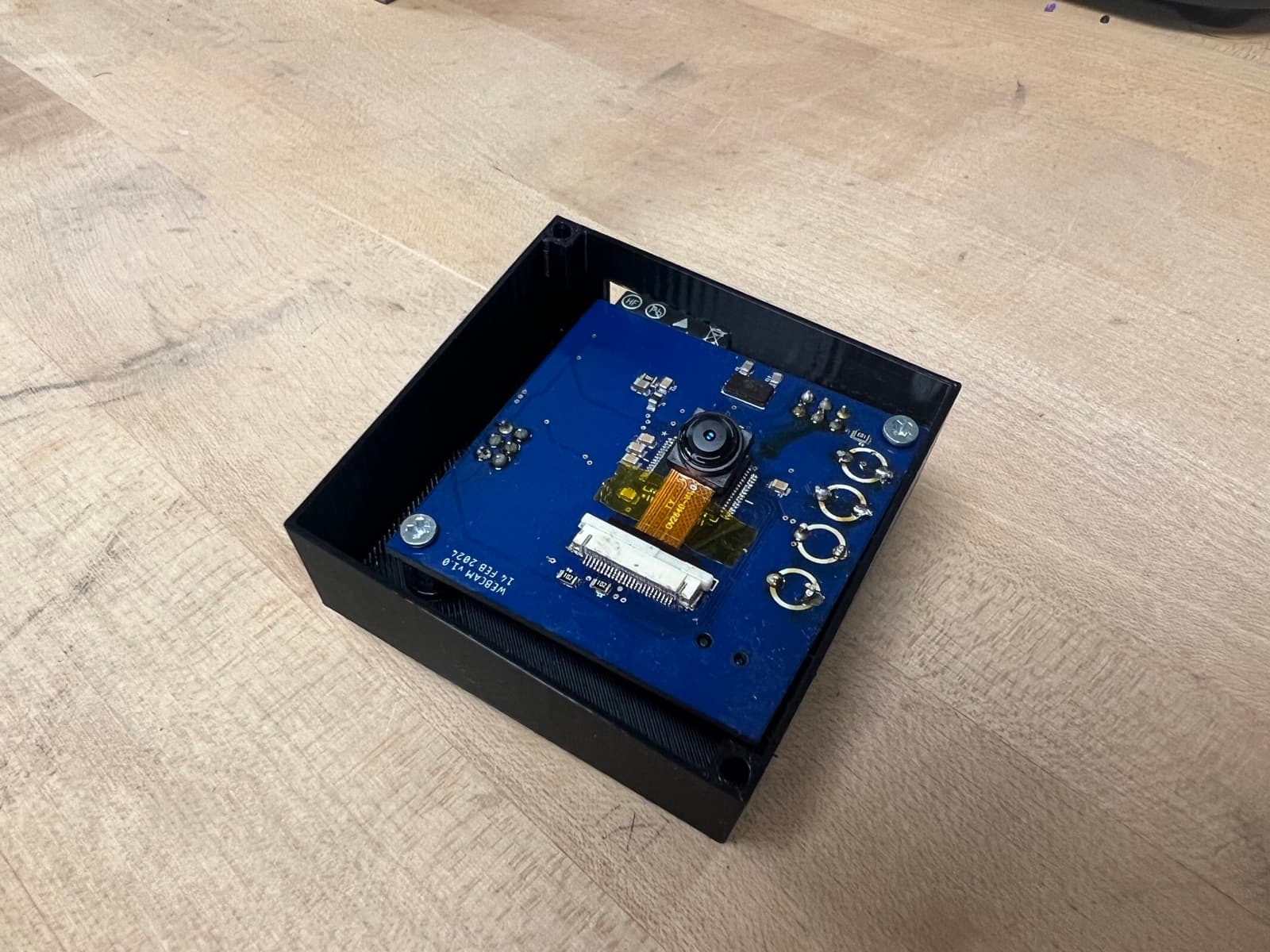 Assembled board inside the 3D-printed case